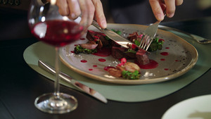 steak and wine