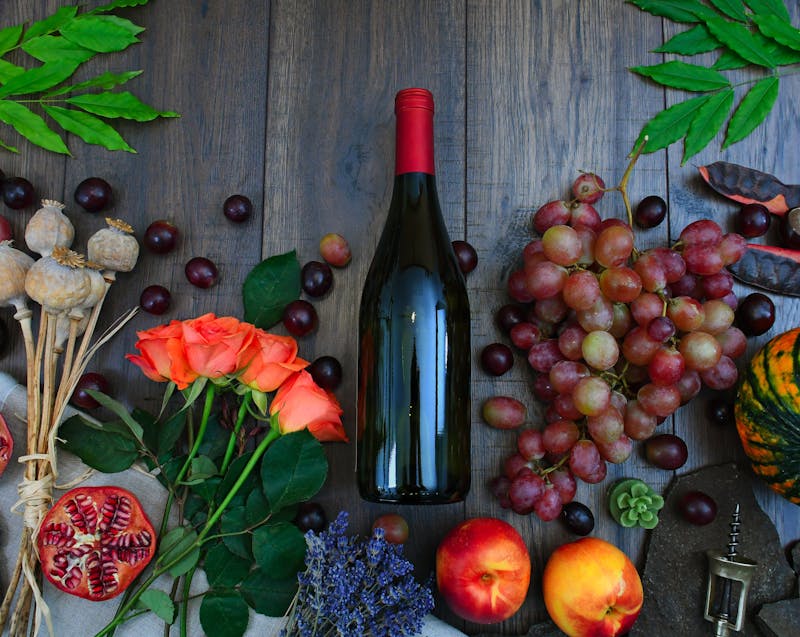 wine bottle and ingredients